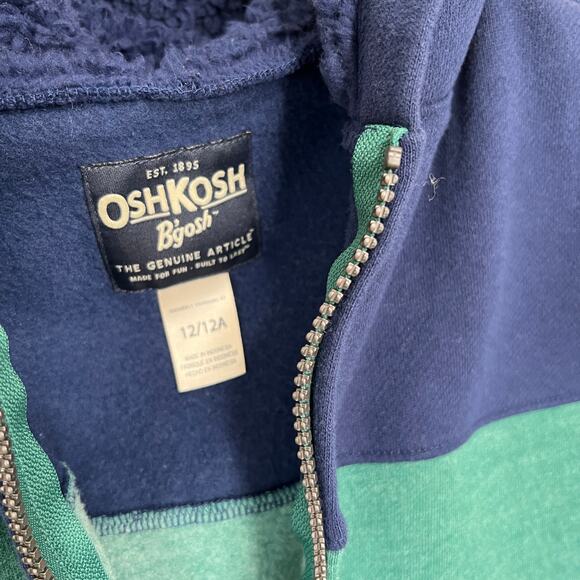 Oshkosh Hoodie  Hooded Jacket Full Zip Green Blue FleeceSz 12 - Picture 3 of 8